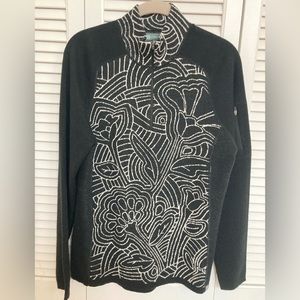 NEW Title9 Black Floral Wool 1/4 T-zip Sweater